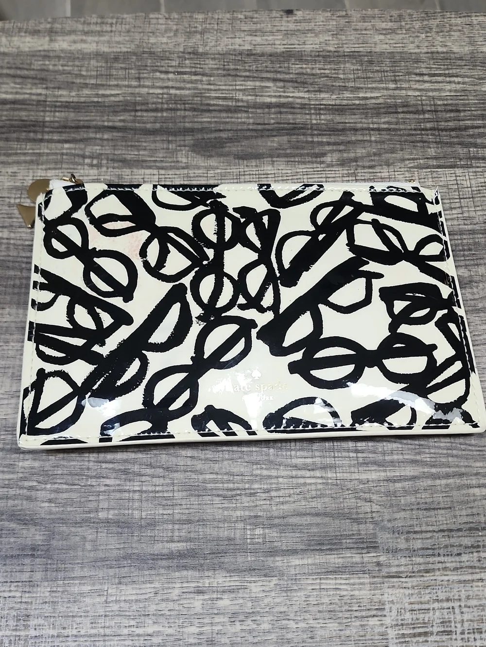 kate spade Black and White Scribble Patent Clutch Wallet